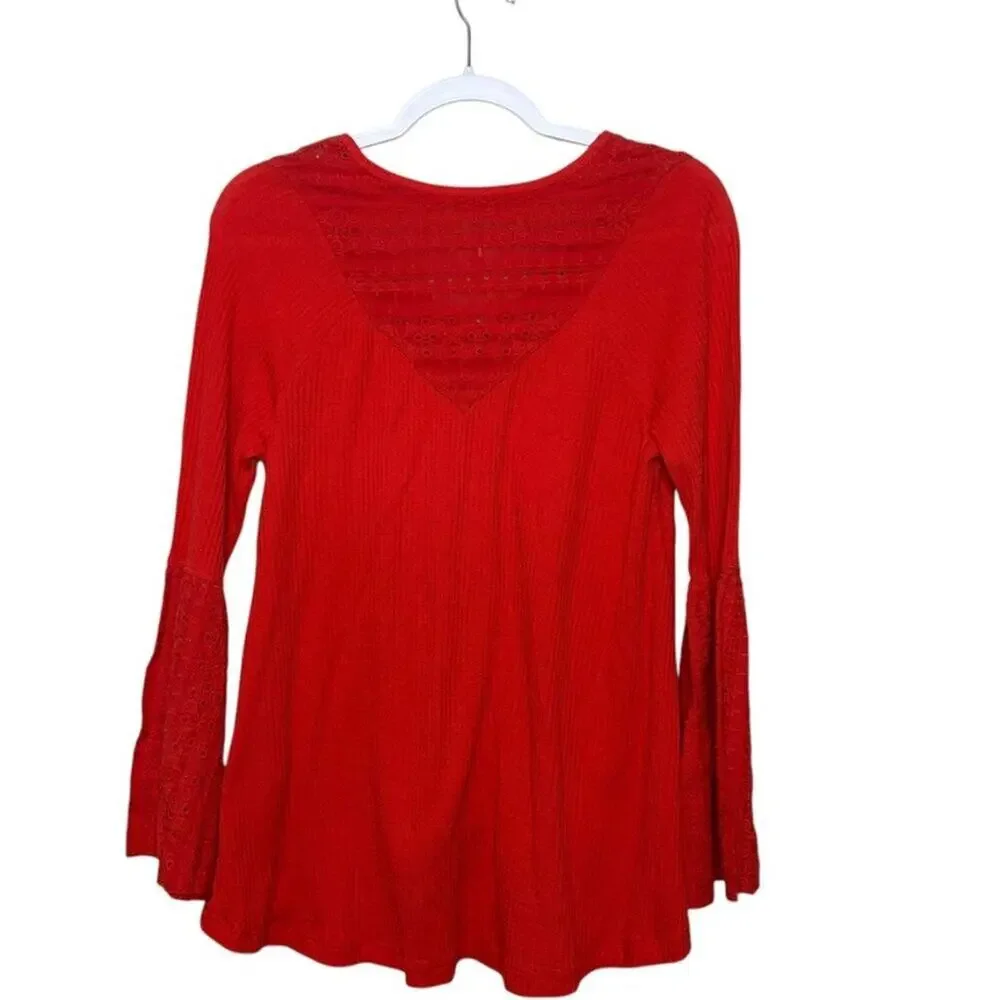 Free People Parsian Nights Flared Sleeve V‎ Neck Blouse Women S Orange Boho